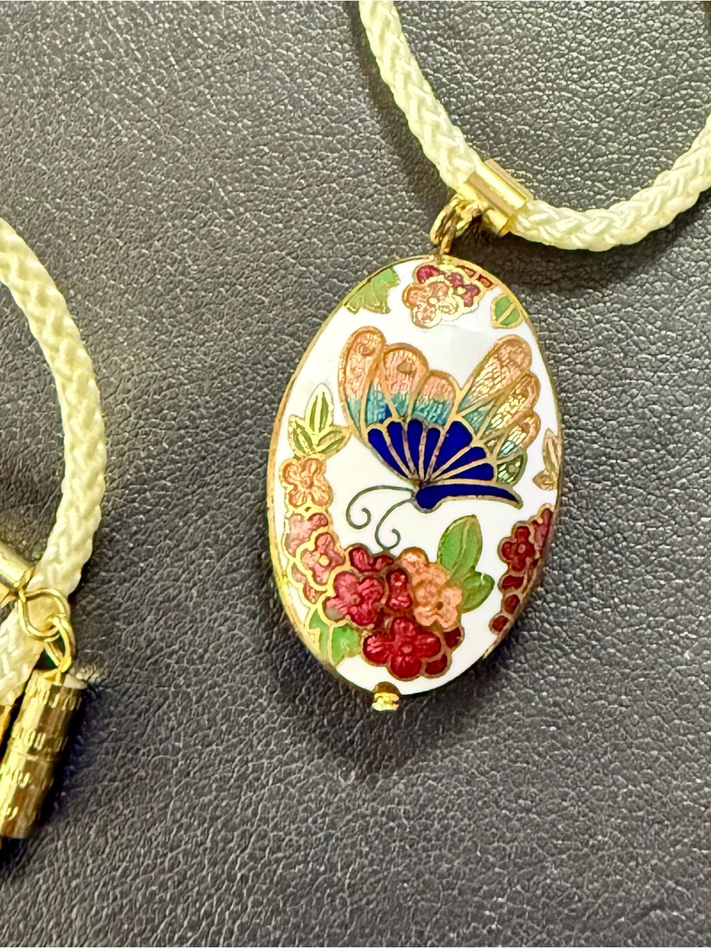 Gold-Tone Enamel Butterfly Pendant Necklace - White, Blue & Multicolor